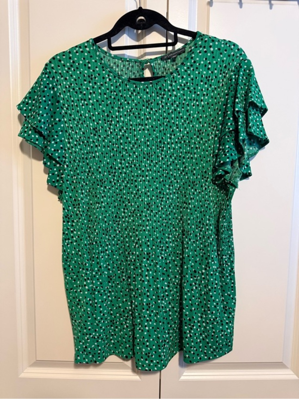 Adrianna Papell Emerald Green Polka Dot Blouse